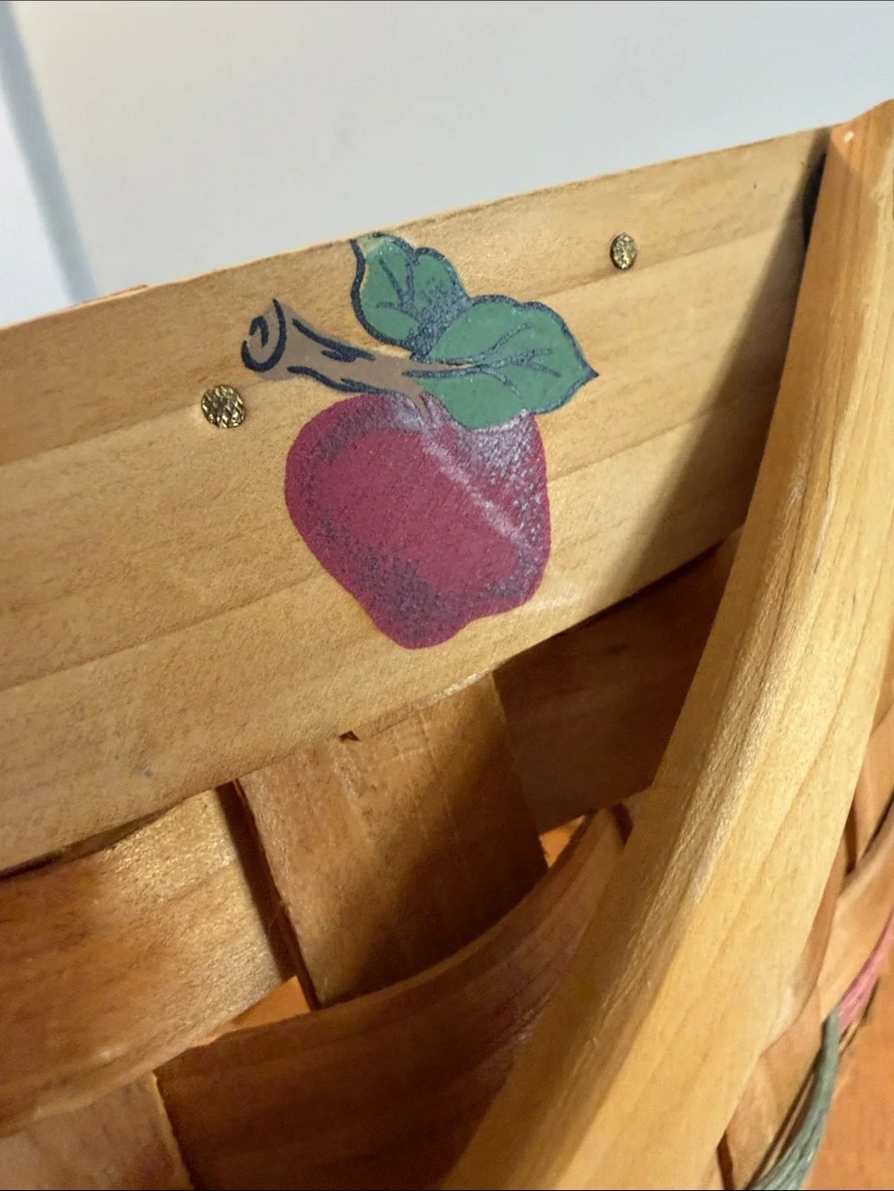 Handwoven Wooden Apple Accent Basket in Natural and Red